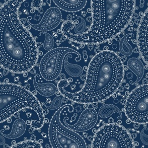 White Paisley on Navy Blue - MEDIUM