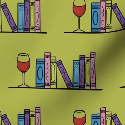 Wine Glass Bookshelf with Green Background