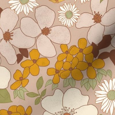 retro florals - ochre