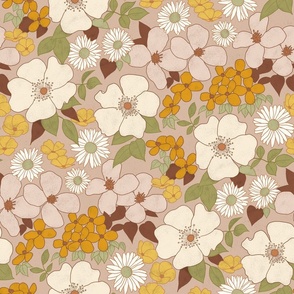 retro florals - ochre