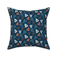 Penrose triangle - Optical Illusion - 3D Geometric Abstract - Navy and Orange