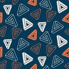 Penrose triangle - Optical Illusion - 3D Geometric Abstract - Navy and Orange