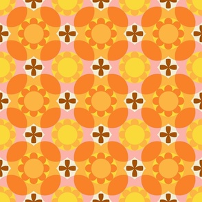 Geometric Retro Flowers  - Orange + Pink + Brown