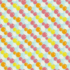 Geo Cherries on a light blue background