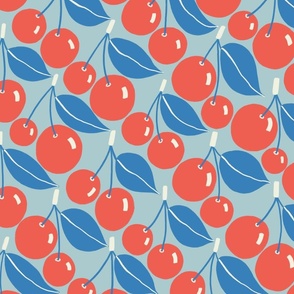 Geo Red Cherries on a blue background