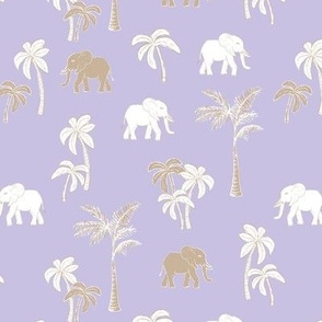Tropical Forest Elephant and boho Palm Trees in cinnamon white lilac 