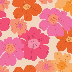 Pink and Orange 1970s Retro Floral