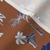 Tropical Forest Elephant and boho Palm Trees in navy white burnt orange 