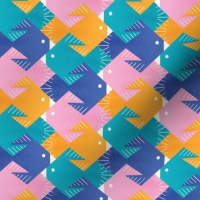 Geo Fishes in teal, pink and orange