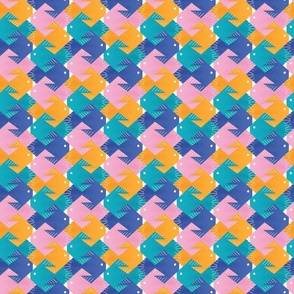 Geo Fishes in teal, pink and orange