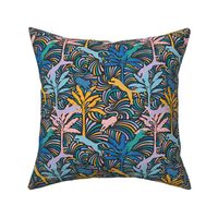 Big Cats and Palm Trees - Colorful Jungle Decor on Dark / Medium
