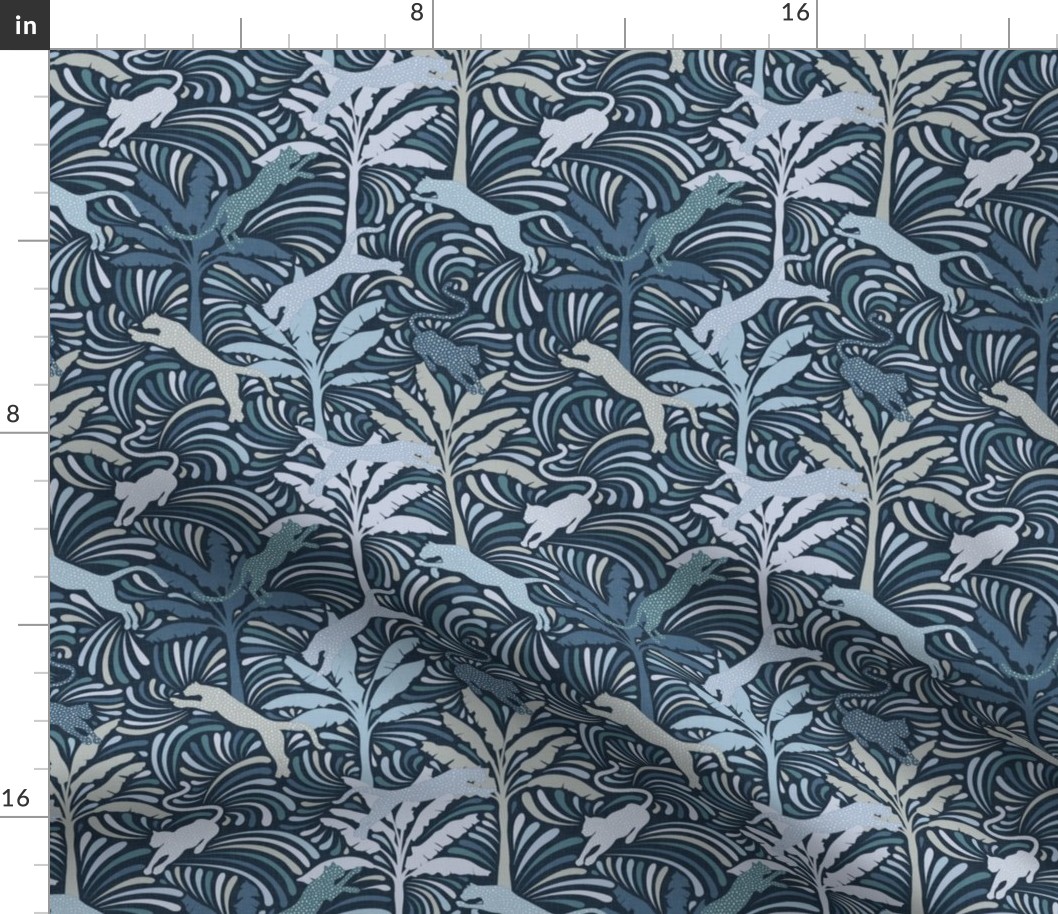 Big Cats and Palm Trees in the Night - Jungle Decor in Blue Shades / Medium