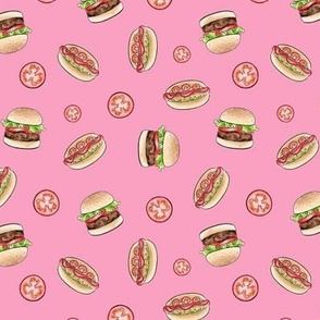 Burgers and Hot Dogs on bubblegum pink - small scale