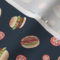 Burgers and Hot Dogs on dark navy grey - small scale
