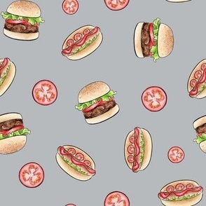 Burgers and Hot Dogs on light grey - small-medium scale