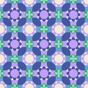 Geometric Retro Flowers - Blue + Purple