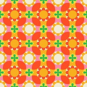 Geometric Retro Flowers - Orange + Pink + Green