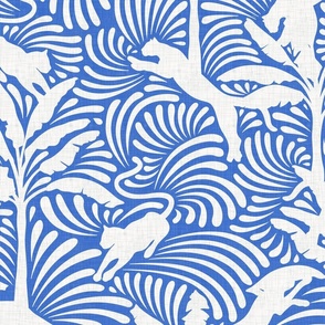 Big Cats and Palm Trees - Jungle Decor in Ivory and Indigo Blue / Large