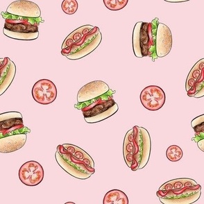 Burgers and Hot Dogs on pale pink - medium scale