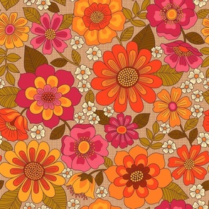 Orange Floral Fabric, Wallpaper and Home Decor