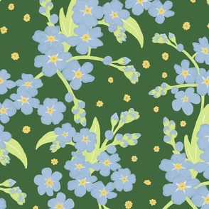 Forget-me-not Flower on Forest Green | Large Scale