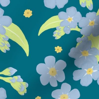 Forget-me-not Flower on Jade Blue | Large Scale