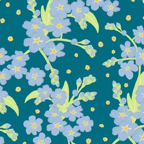 Forget-me-not Flower on Jade Blue | Large Scale