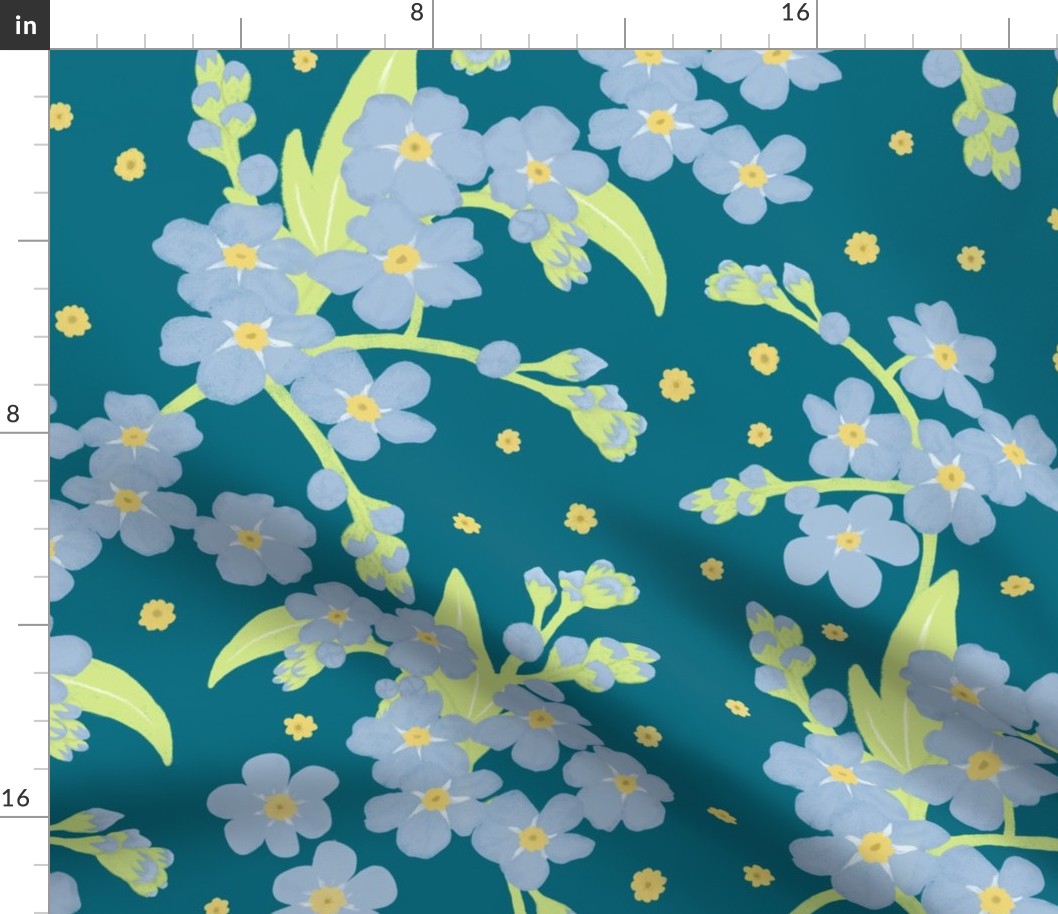 Forget-me-not Flower on Jade Blue | Large Scale