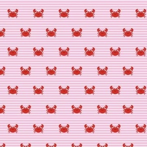 Cute kawai Crabs minimalist beach animals on red pink stripes and white SMALL