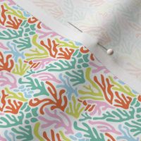 Colorful Matisse inspired leaves minimalist abstract Coral Shapes in teal lime pink and orange on white TINY