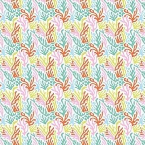 Colorful Matisse inspired minimalist abstract Coral Shapes in teal lime pink and orange on white TINY
