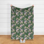 Purple and Cream Forget-me-not Flower on Forest Green | Medium Scale