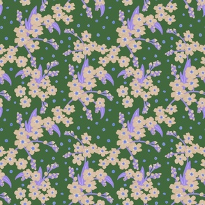 Purple and Cream Forget-me-not Flower on Forest Green | Small Scale