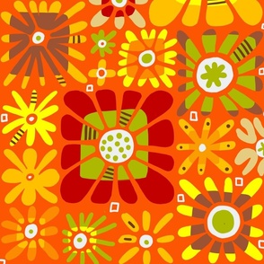 1970s groovy boho vintage floral wallpaper