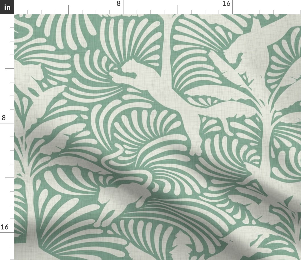 Big Cats and Palm Trees - Jungle Decor in Vintage Mint / Large