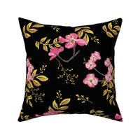 Pink Dogwoods on Black and Gold  Old Hollywood 