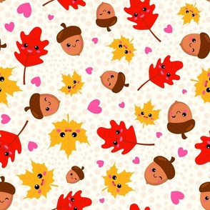 Large Scale I'm Nuts About You Kawaii Happy Face Acorns and Fall Leaves 
