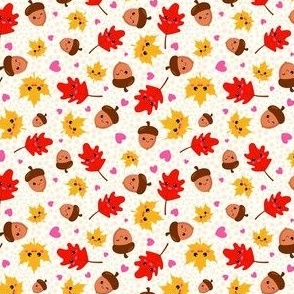 Small Scale I'm Nuts About You Kawaii Happy Face Acorns and Fall Leaves 