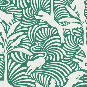 Big Cats and Palm Trees - Jungle Decor in Pine Green / Large