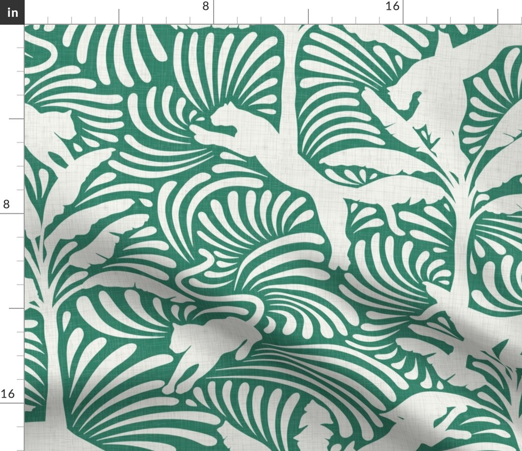 Big Cats and Palm Trees - Jungle Decor in Pine Green / Large