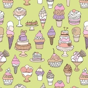 Party sweet cupcakes ice cream and cakes in purple blush sand caramel and white on lime