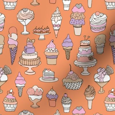 Party sweet cupcakes ice cream and cakes in lilac blush sand and white on moody orange
