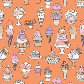 Party sweet cupcakes ice cream and cakes in lilac blush sand and white on moody orange