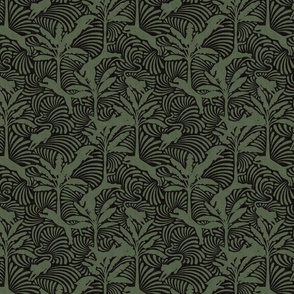 Big Cats and Palm Trees - Jungle Decor in Dark Green / Medium