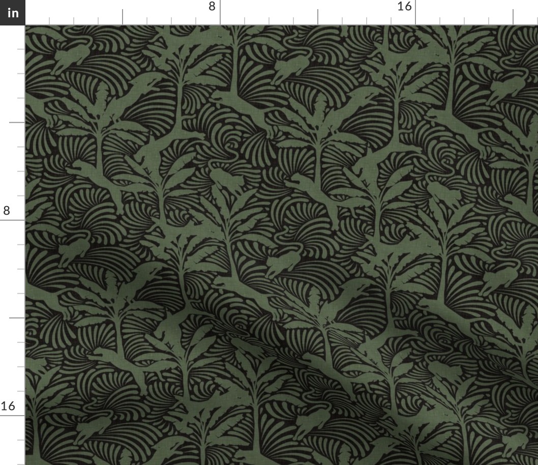 Big Cats and Palm Trees - Jungle Decor in Dark Green / Medium