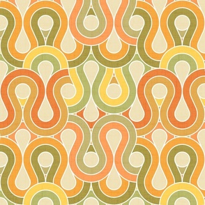 Retro 70s Abstract Geometric Wave Yellow Orange Olive Green Small Scale