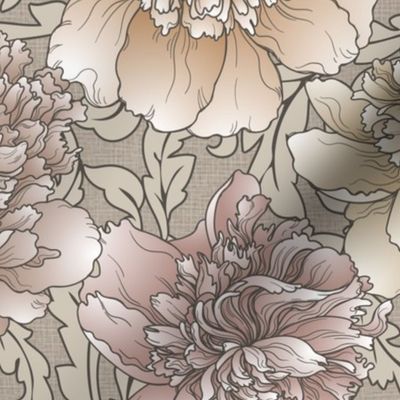 Victorian Peony Floral Taupe Neutral Greys