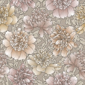 Victorian Peony Floral Taupe Neutral Greys