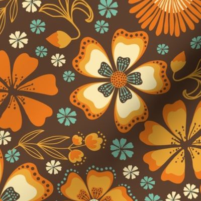 70s vibes Retro Floral on brown