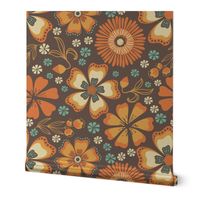 70s vibes Retro Floral on brown